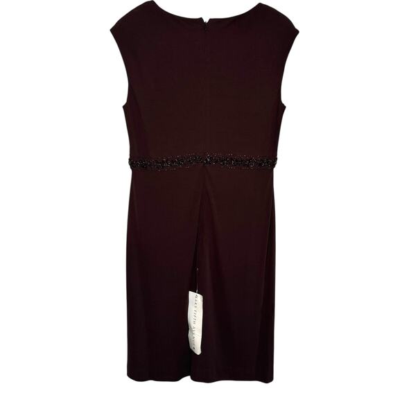 Kay Unger Size 14 Chocolate Brown Beaded Sleeveless Shift Dress - Picture 6 of 10